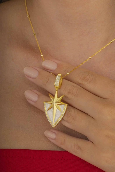 Gümüş Pazarım Altın Kaplama Tasarım Model Kutup Yıldızı Gümüş Kolye - 3