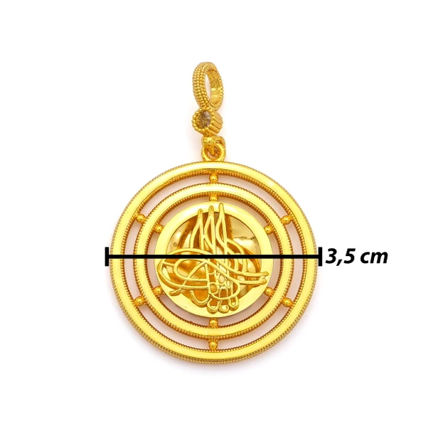 Altın Kaplama İmitasyon Ajda Desenli Tuğralı Küçük Boy Kolye Ucu TGR-734 - Resim 3