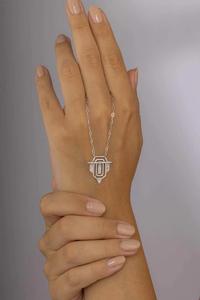 Gümüş Pazarım Rodyum Kaplama 925 Ayar Gümüş Serenay Kolye - Resim 3