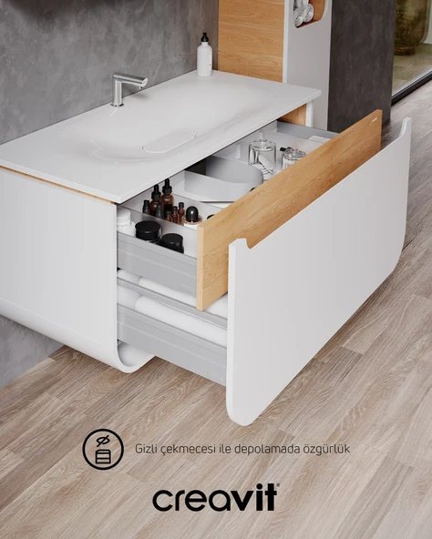 Pion lavabo Dolabı 120 Cm Beyaz-Meşe - 4