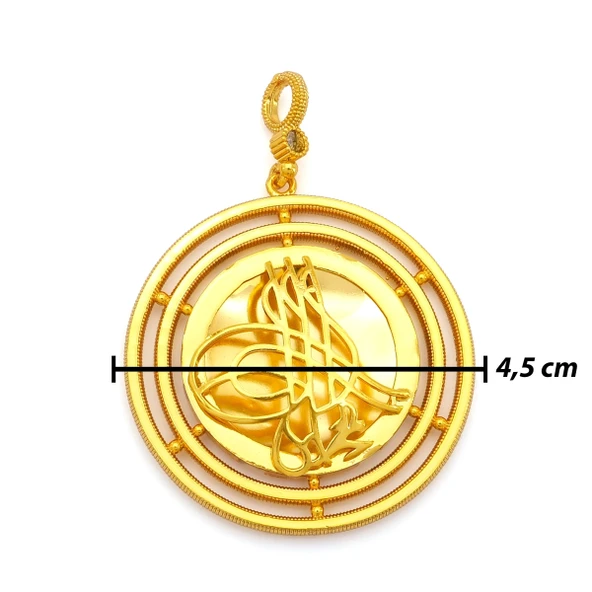 Altın Kaplama İmitasyon Ajda Desenli Tuğralı Büyük Boy Kolye Ucu TGR-729 - Resim 3