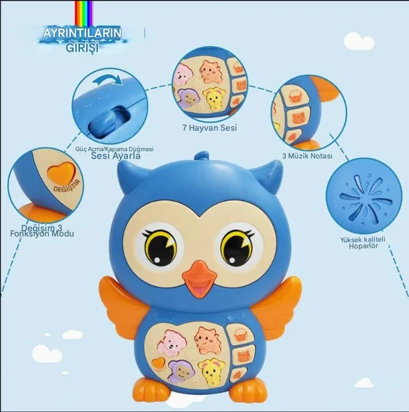 Baykuş Eğitici Bebek Piyanosu - Mavi - 3