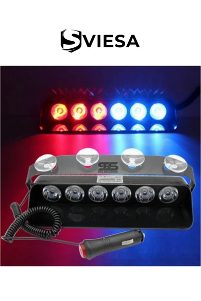 S6 Çakar Lamba Mavi-Kırmızı– 12V Uyumlu, Yüksek Işık Gücü, Acil Uyarı ve İkaz Lambası - 1