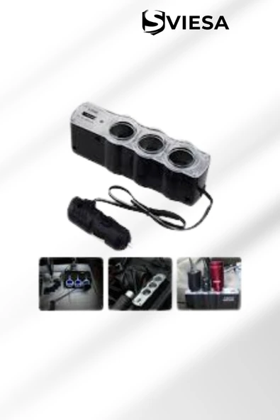 Araba Araç Oto Çakmak Çoklayıcı Çoğaltıcı Soketi Usb Çakmaklık - 1
