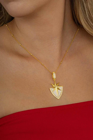 Gümüş Pazarım Altın Kaplama Tasarım Model Kutup Yıldızı Gümüş Kolye - 2