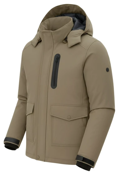 Erkek Kahverengi Outdoor Su Geçirmez Kapüşonlu Kışlık Kaban – Rüzgar ve Yağmura Dayanıklı - 3