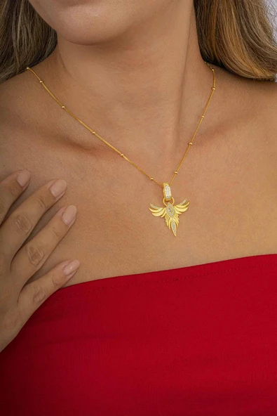 Gümüş PazarımAltın Kaplama Tek Taş Anka Gümüş Kolye - Resim 2