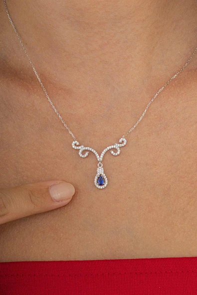 Gümüş Pazarım Pırlanta Model Damla Taşlı 925 Ayar Gümüş Kolye