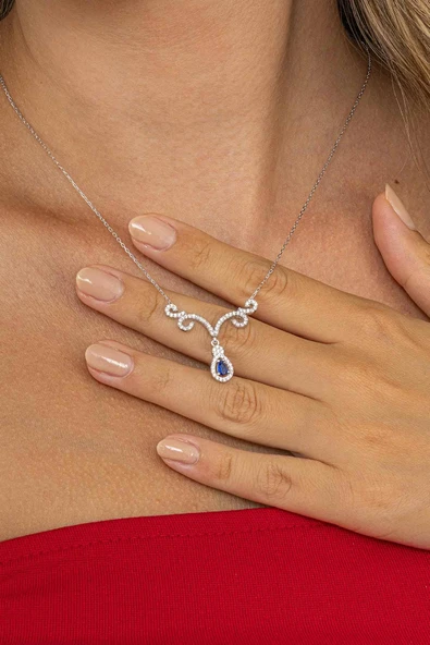 Gümüş Pazarım Pırlanta Model Damla Taşlı 925 Ayar Gümüş Kolye - 2