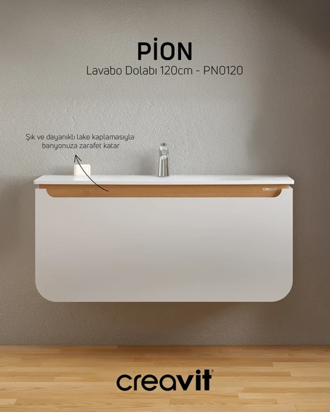 Pion lavabo Dolabı 120 Cm Beyaz-Meşe - 3