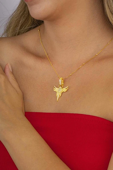 Gümüş PazarımAltın Kaplama Tek Taş Anka Gümüş Kolye - Resim 3