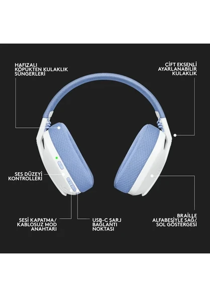 Logitech G435 Lightspeed Kablosuz Mikrofonlu Kulak Üstü Oyuncu Kulaklığı Beyaz - 7
