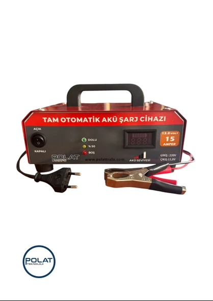 Polat Tam Otomatik 13.8Volt 15Amper LCD Göstergeli Akü Şarj Cihazı