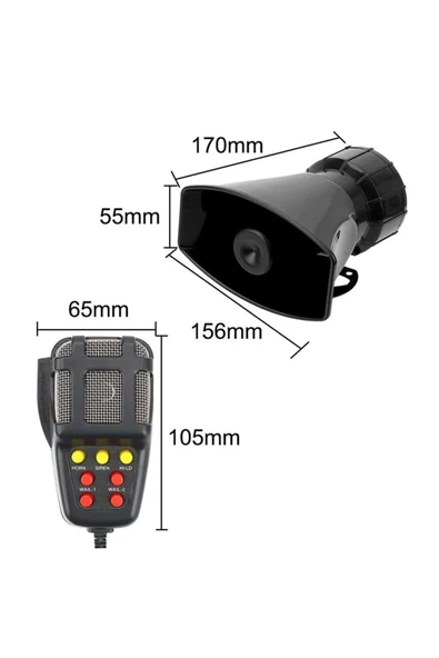 Her Araca Uyumlu Universal 7 Sesli Konuşmalı Mikrofonlu Megafonlu Siren - 2