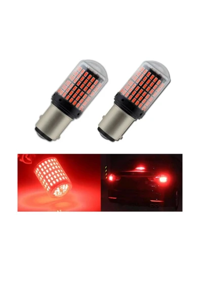 1016 Çift Duy 144 Led Kırmızı Ampul 2 Adet - 1