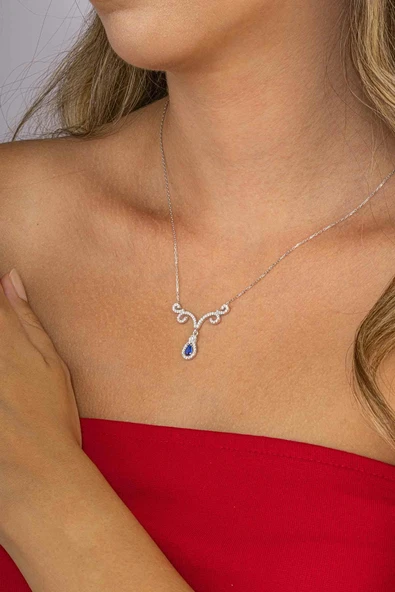 Gümüş Pazarım Pırlanta Model Damla Taşlı 925 Ayar Gümüş Kolye - 3