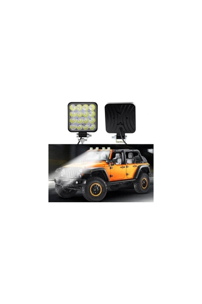 Off Road Sis Farı - Lamba 16 Led Kare Çalışma Lambası 2 Adet - 1