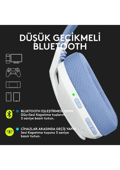 Logitech G435 Lightspeed Kablosuz Mikrofonlu Kulak Üstü Oyuncu Kulaklığı Beyaz - 3