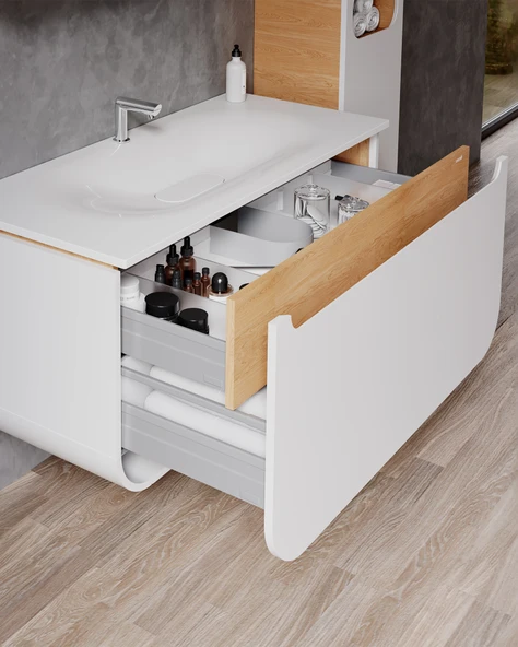 Pion lavabo Dolabı 120 Cm Beyaz-Meşe - 2