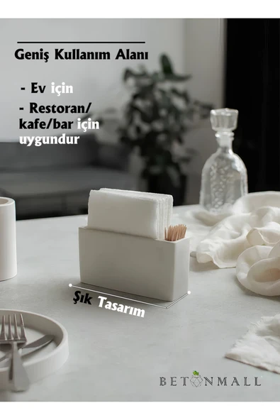 El Yapımı Beton Gri Alçı Peçetelik | Minimal Masa ve Mutfak Dekoru | Kafe & Bar İçin - 8