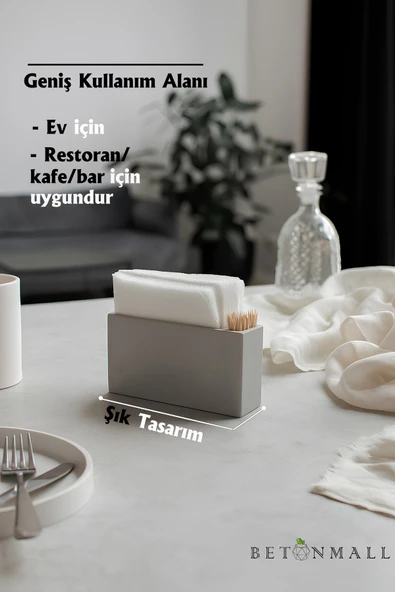 El Yapımı Beton Gri Alçı Peçetelik | Minimal Masa ve Mutfak Dekoru | Kafe & Bar İçin - 3