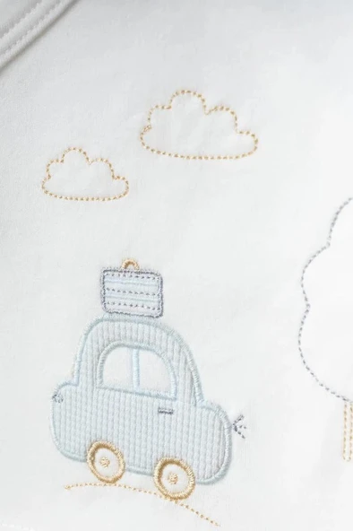 Bebitof %100 Pamuk Bulutlu Araba Desenli 5 Parça Yenidoğan Hastane Çıkışı Zıbın Seti BBTF.MV.20109 - 2