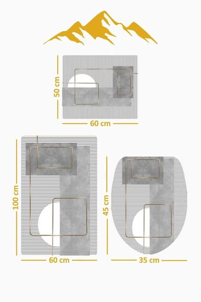 Bambu Kumaş Kaymaz Tabanlı Yıkanabilir 3'lü Klozet Takımı Dijital Baskı Banyo Paspas Seti BKLZ0002 RENKLİ 60 X 100 - Resim 3