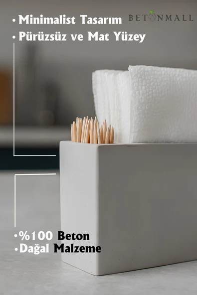 El Yapımı Beton Gri Alçı Peçetelik | Minimal Masa ve Mutfak Dekoru | Kafe & Bar İçin - 2