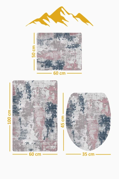 Bambu Kumaş Deri Tabanlı Yıkanabilir 3'lü Klozet Takımı Modern Desenli Kaymaz Banyo Paspas Seti BKLZ0004 RENKLİ 60 X 100 - 3