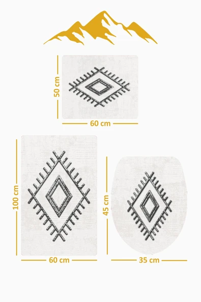 Bambu Kumaş Deri Tabanlı Yıkanabilir 3'lü Klozet Takımı Modern Desenli Kaymaz Banyo Paspas Seti BKLZ0009 RENKLİ 60 X 100 - 2