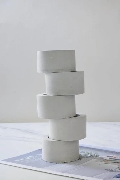 El Yapımı Beton Tealight Mumluk 3'lü Set | Minimal Dekoratif Mumluk & Şamdan - Resim 4