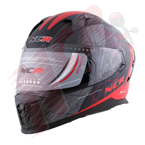 KASK KAPALI VİSÖRLÜ M69 ECE BLG KIRMIZI GRAFİK ürün görseli