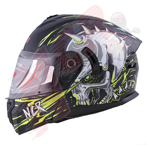 KASK ÇENE AÇILIR VİZÖRLÜ 166 ECE BELGELİ-UZAYLI SARI GRAFİK ürün görseli