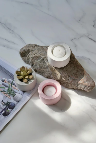 El Yapımı Beton Tealight Mumluk 3'lü Set | Minimal Dekoratif Mumluk & Şamdan ürün görseli 1
