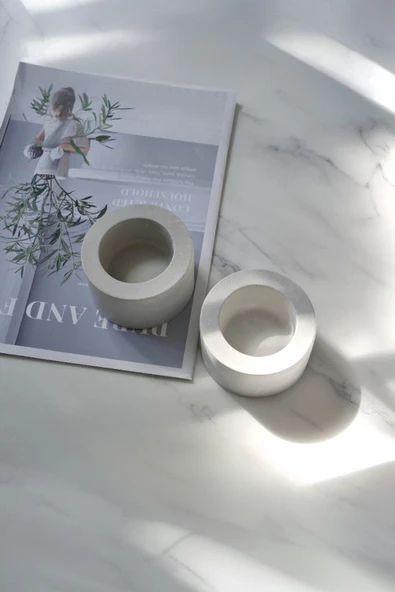El Yapımı Beton Tealight Mumluk 3'lü Set | Minimal Dekoratif Mumluk & Şamdan - Resim 3