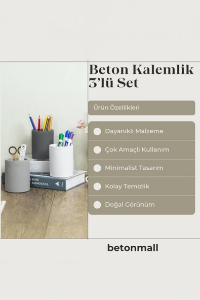 Dekoratif Beton Kalemlik 3’lü Set | Minimalist Organizer, Vazo, Saksı ve Diş Fırçalık - 6