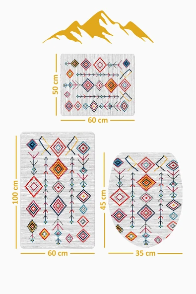 Bambu Kumaş Deri Tabanlı Yıkanabilir 3'lü Klozet Takımı Modern Desenli Kaymaz Banyo Paspas Seti BKLZ0006 RENKLİ 60 X 100 - 2