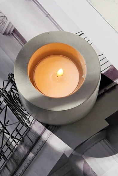 El Yapımı Beton Tealight Mumluk 3'lü Set | Minimal Dekoratif Mumluk & Şamdan - Resim 5
