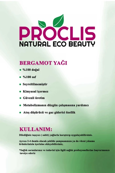 PROCLİS 3 Adet %100 Doğal Bergamot Yağı / Bergamot Oil, Cam Şişe 10 ml - 4