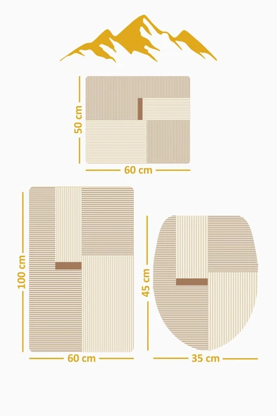 Bambu Kumaş Deri Tabanlı Yıkanabilir 3'lü Klozet Takımı Modern Desenli Kaymaz Banyo Paspas Seti BKLZ0001 RENKLİ 60 X 100 - 3