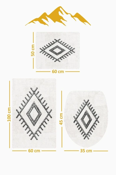 Bambu Kumaş Kaymaz Tabanlı Yıkanabilir 3'lü Klozet Takımı Dijital Baskı Banyo Paspas Seti BKLZ0009 RENKLİ 60 X 100 - Resim 2