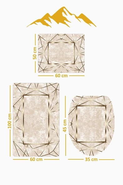 Bambu Kumaş Kaymaz Tabanlı Yıkanabilir 3'lü Klozet Takımı Dijital Baskı Banyo Paspas Seti BKLZ0003 RENKLİ 60 X 100 - Resim 3