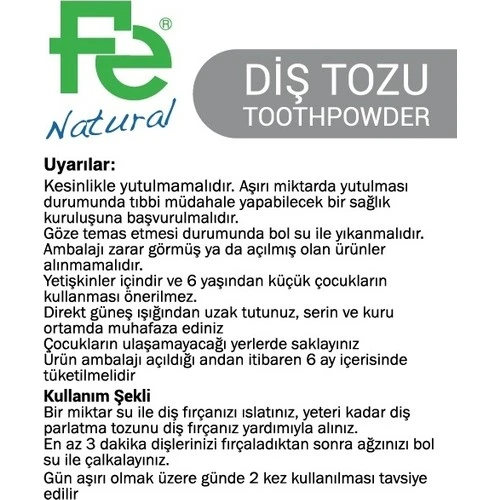Fe Diş Tozu Naturel / Herbal 50 Gr. - Resim 4