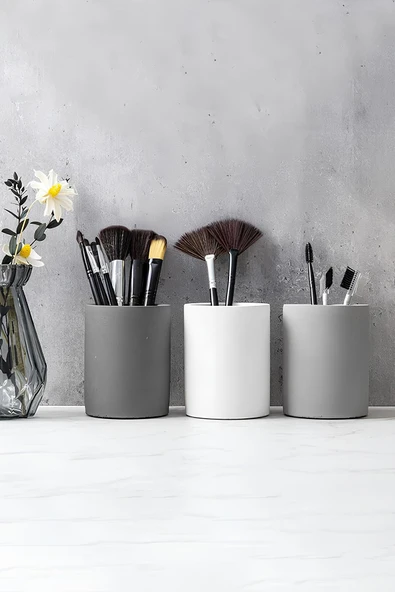 Dekoratif Beton Kalemlik 3’lü Set | Minimalist Organizer, Vazo, Saksı ve Diş Fırçalık - 2