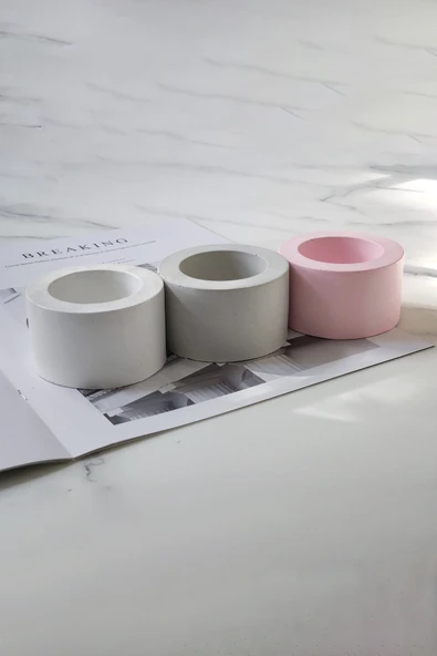 El Yapımı Beton Tealight Mumluk 3'lü Set | Minimal Dekoratif Mumluk & Şamdan - Resim 2