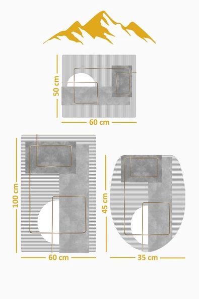 Bambu Kumaş Deri Tabanlı Yıkanabilir 3'lü Klozet Takımı Modern Desenli Kaymaz Banyo Paspas Seti BKLZ0002 RENKLİ 60 X 100 - 3