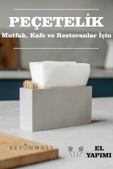 El Yapımı Beton Gri Alçı Peçetelik | Minimal Masa ve Mutfak Dekoru | Kafe & Bar İçin