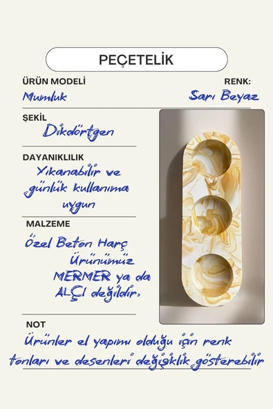 El Yapımı Sarı Mermer Desenli Beton Tealight Mumluk | Şamdan ve Dekoratif Masa Mumluğu - 4