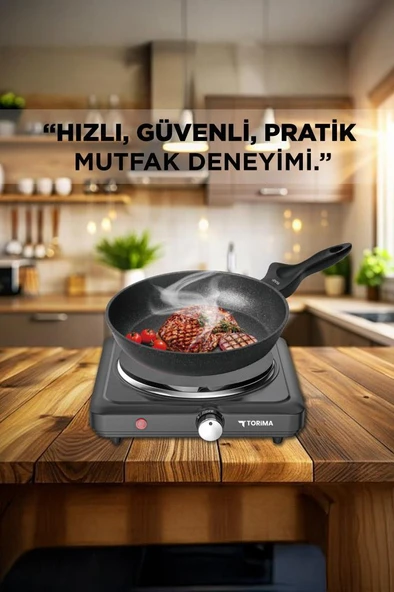 Torima TEH-01 Siyah Termostatlı Ayarlanabilir Tekli Elektrikli Ocak - Resim 3