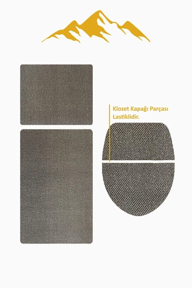 Bambu Kumaş Deri Tabanlı Yıkanabilir 3'lü Klozet Takımı Modern Desenli Kaymaz Banyo Paspas Seti BKLZ0004 RENKLİ 60 X 100 - 4